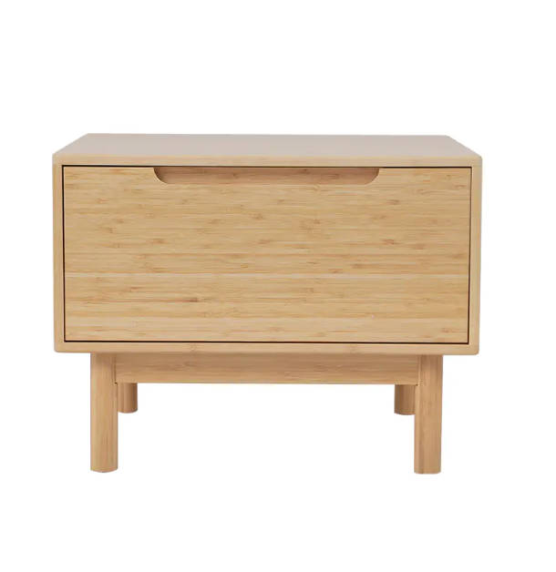 What advantages does the material of bamboo bedside tables have over other traditional wooden materials in terms of durability and maintenance?