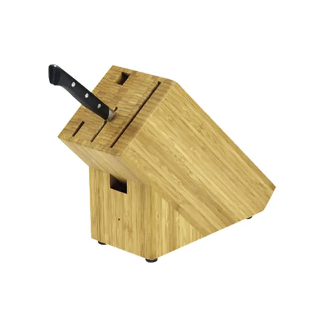 What kind of treatment process does the surface of the bamboo knife block undergo to enhance its beauty and durability?